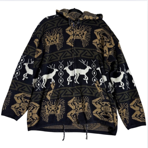 Tejidos Atahualpa Other - Tejidos Atahualpa Deer Aztec Print XL Wool Hoodie Zip Up